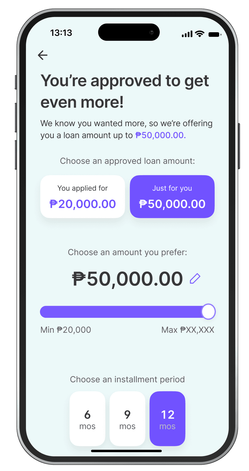 Counter offer screen in the Tonik app