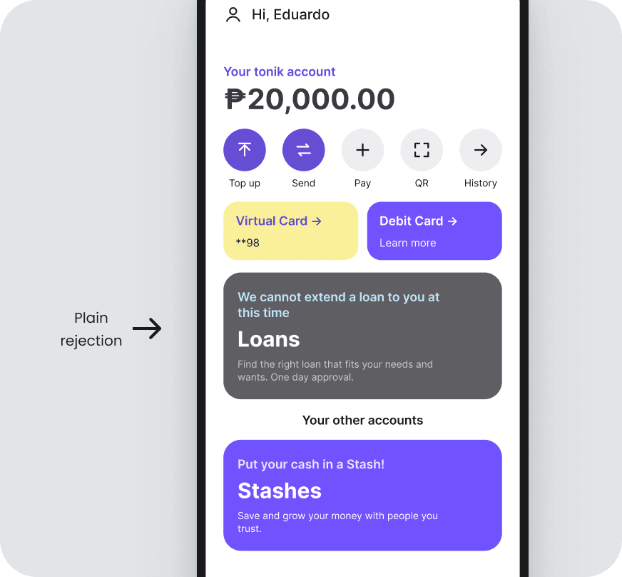 The old Loan Status screen with a plain rejection card.
